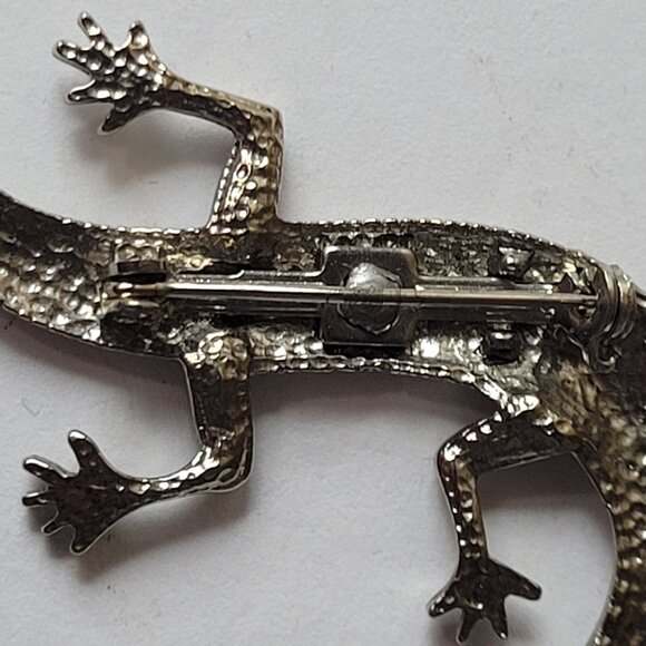 VTG Lizard Pin Brooch Silver-Tone Red Glass Eyes 3.25" Unique Delicate BoHo Cool - Picture 5 of 11